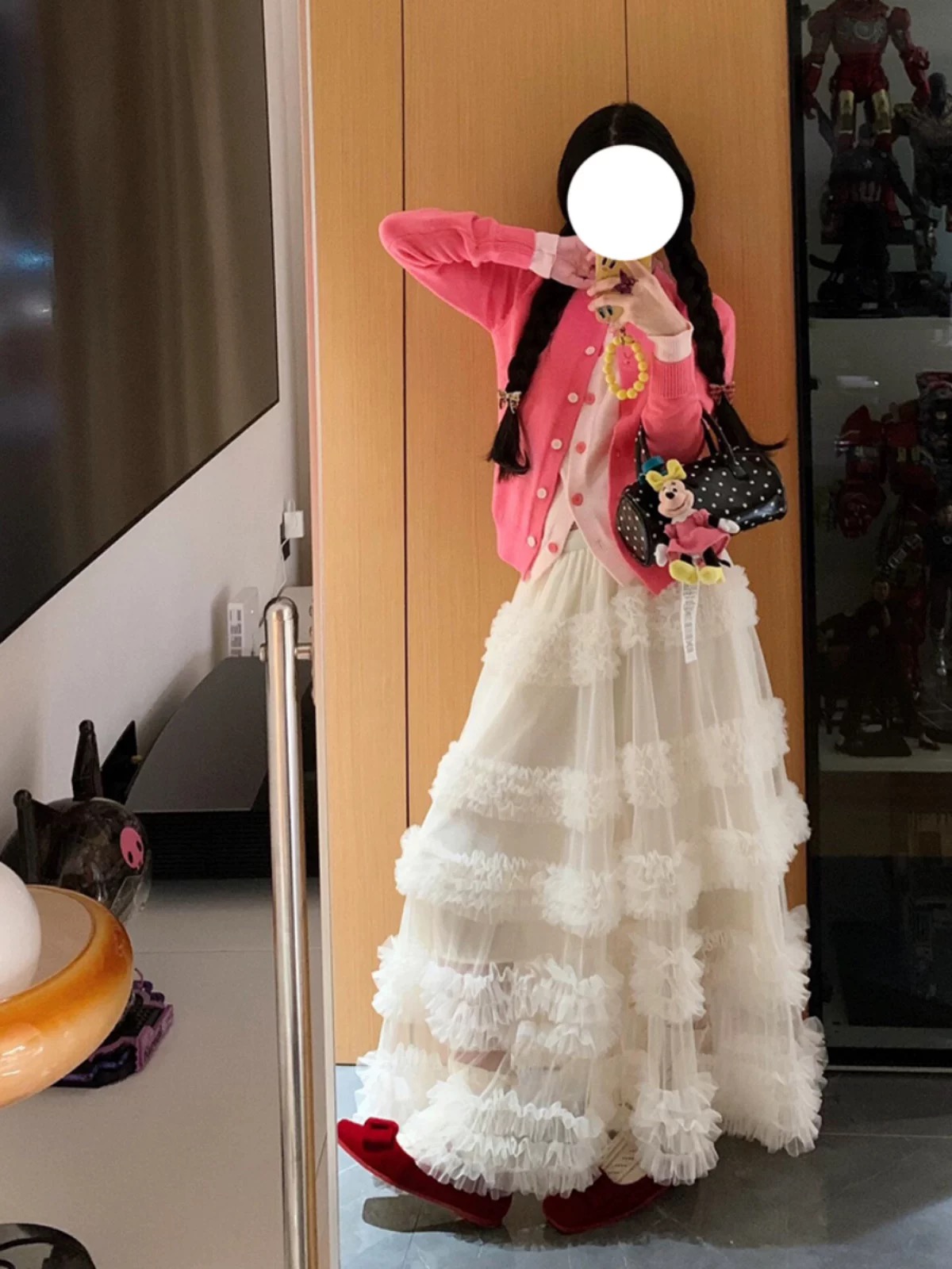 2025春夏温柔蕾丝蓬蓬木耳边半身裙女小众设计感高腰A字蛋糕长裙