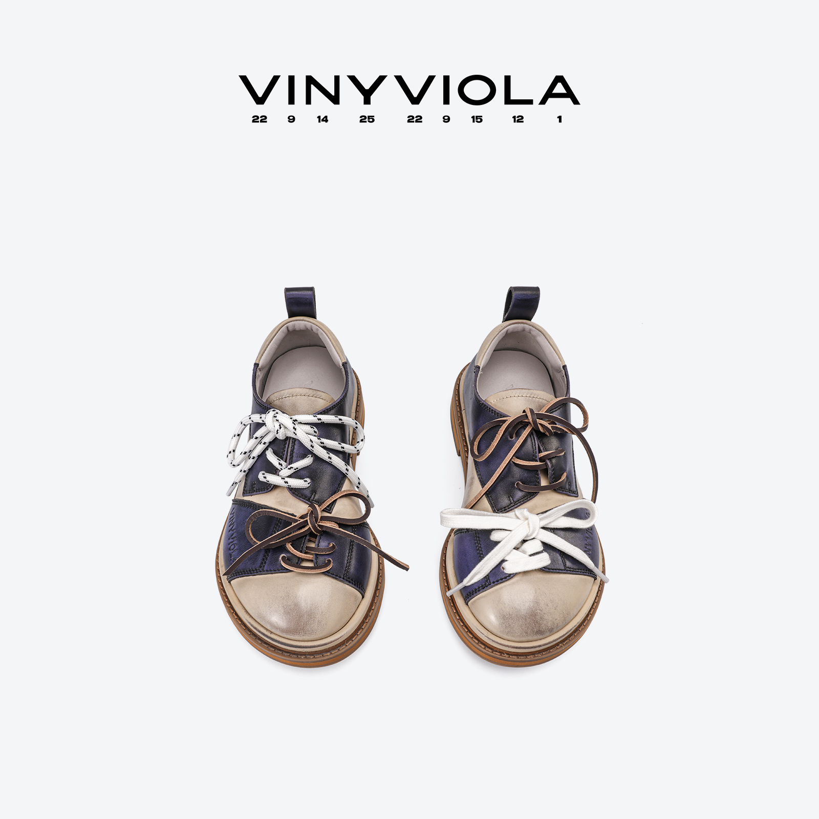 VINYVIOLA25秋冬新款日系手工复古擦色做旧《芒果》皮鞋