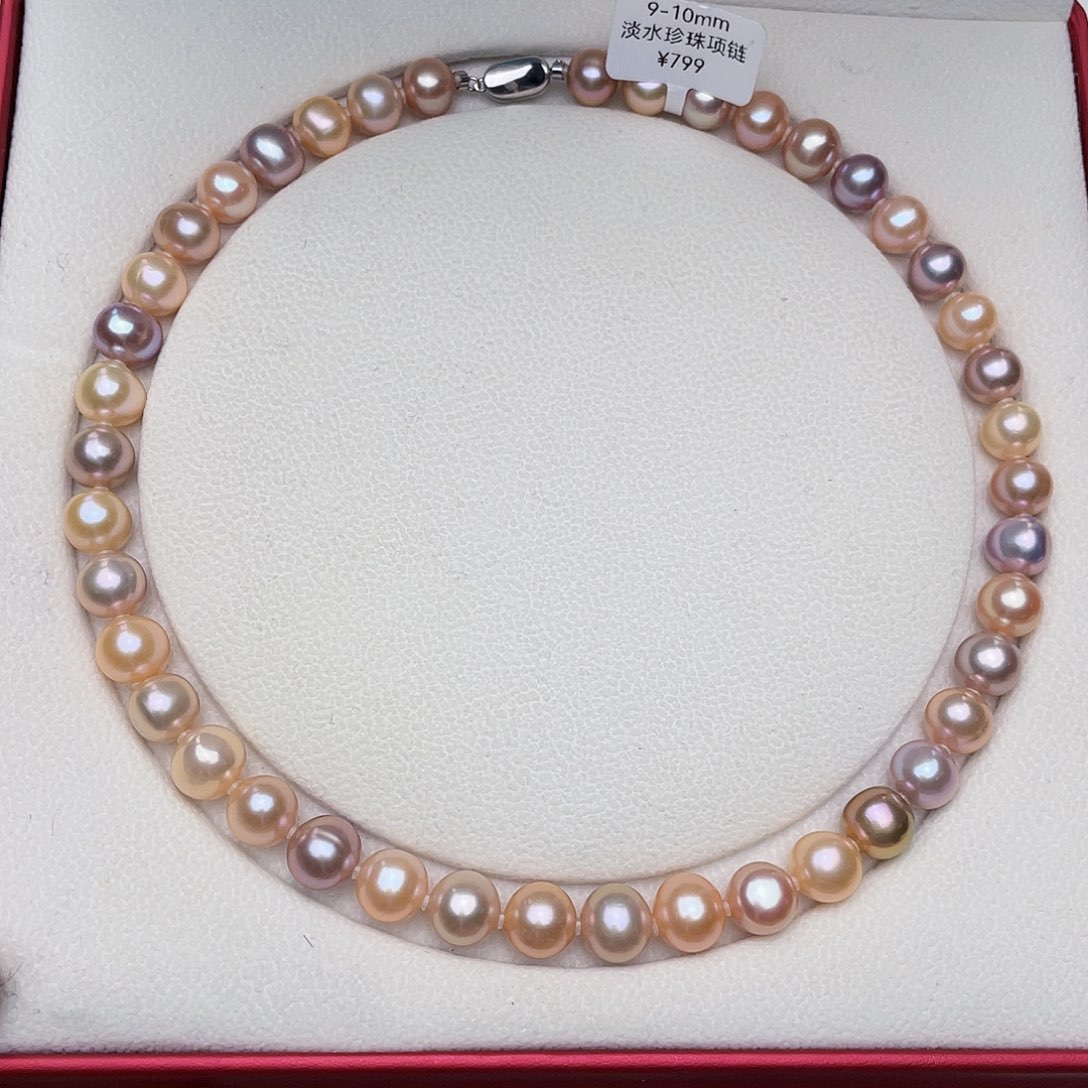 淡水珍珠项链银S925镶嵌9-10mm