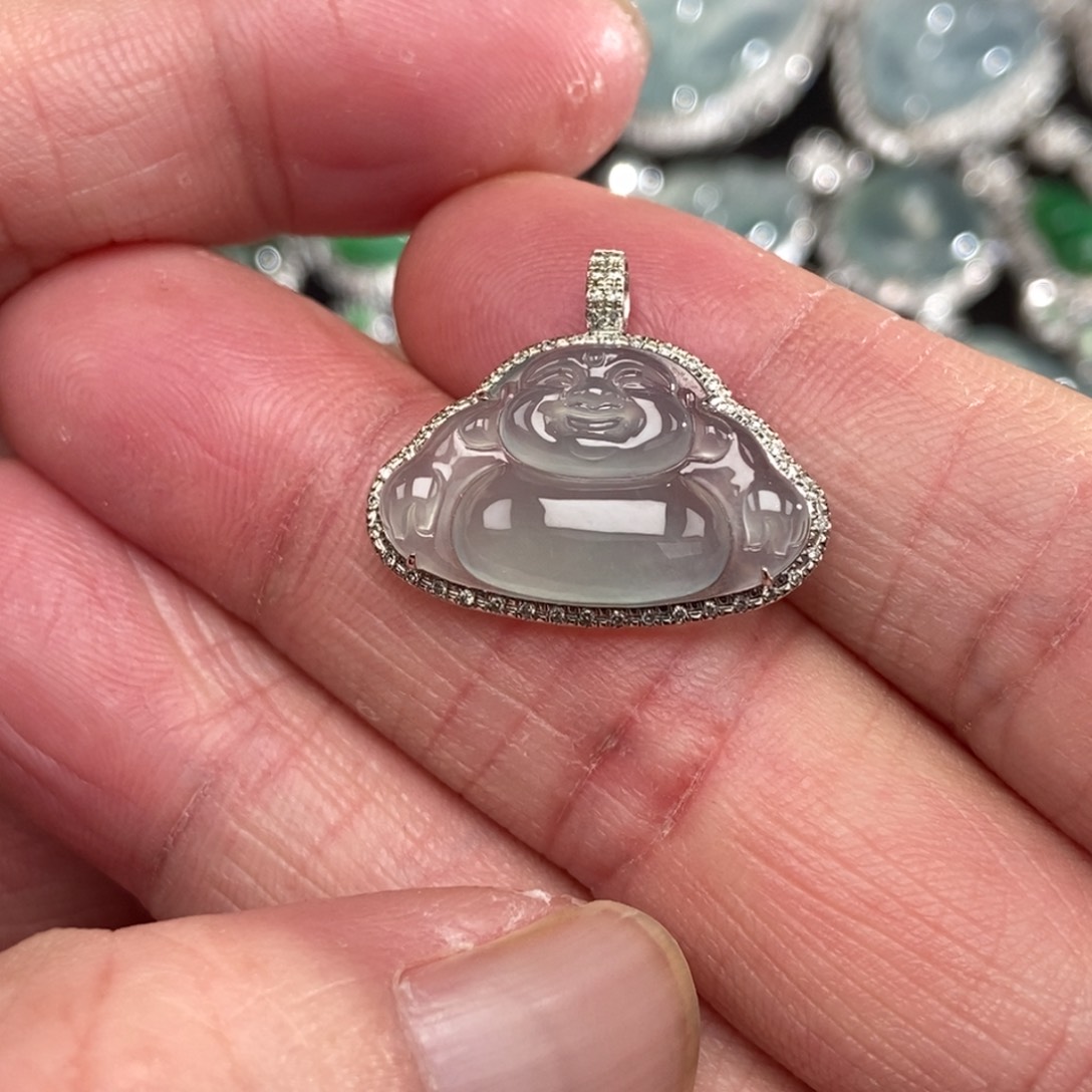 颈饰18K金镶嵌翡翠佛公