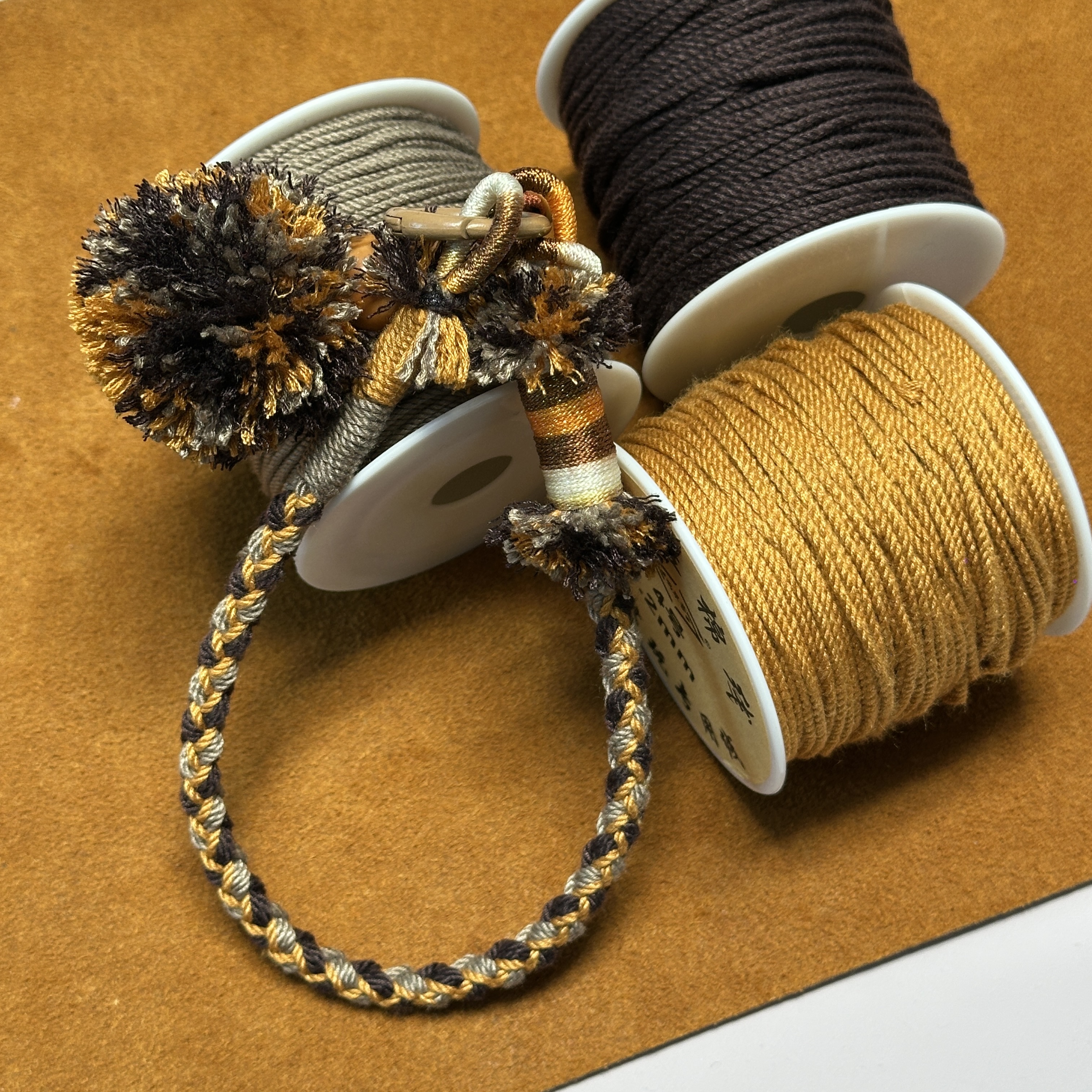 藏晶阁复古麻色手机链配色套组3色手搓棉