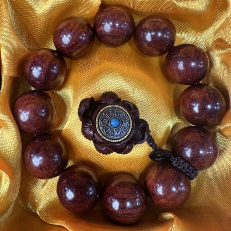 2.0 红料单圈莲花+六字真言手串【044】