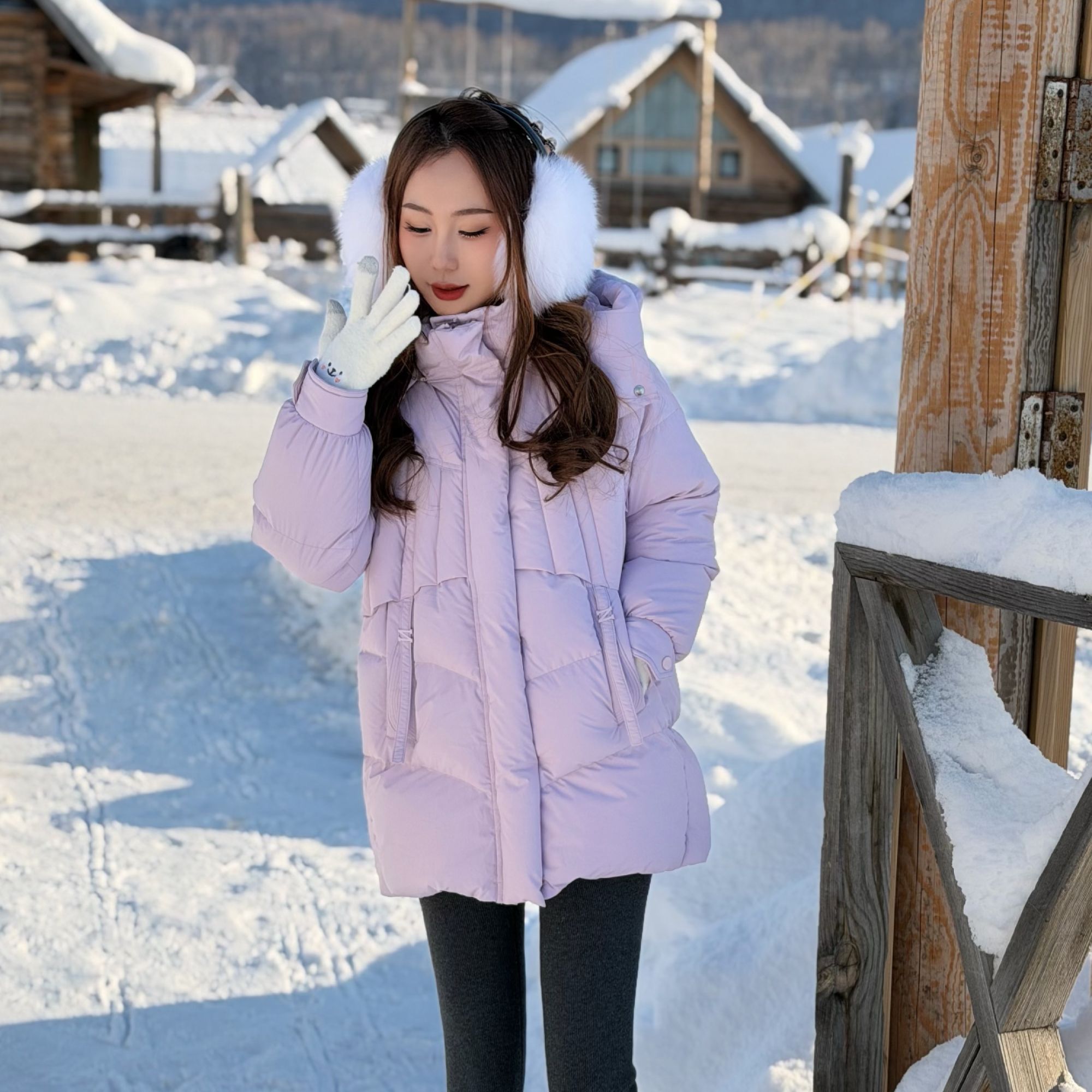 思思小个子女装【韩系温柔冬季宽松连帽保暖慵懒显瘦羽绒服】25L104