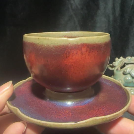 瓷器钧瓷茶杯带底托