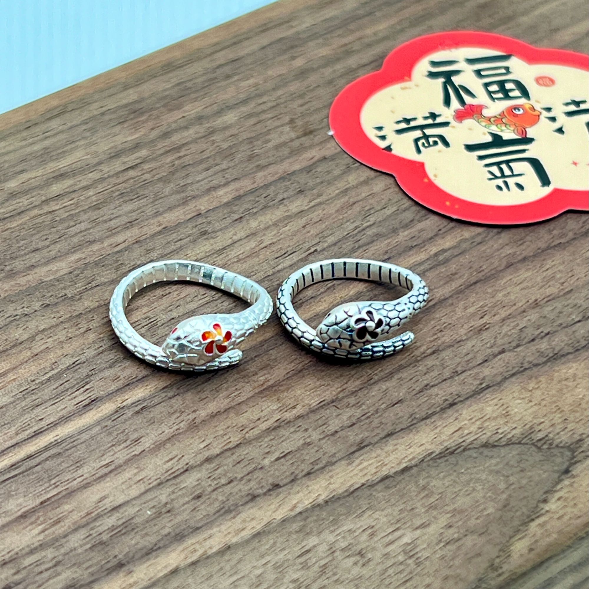 足银珐琅戒指 灵蛇戒指足银999珐琅复古工艺精致款民族风纯银戒指
