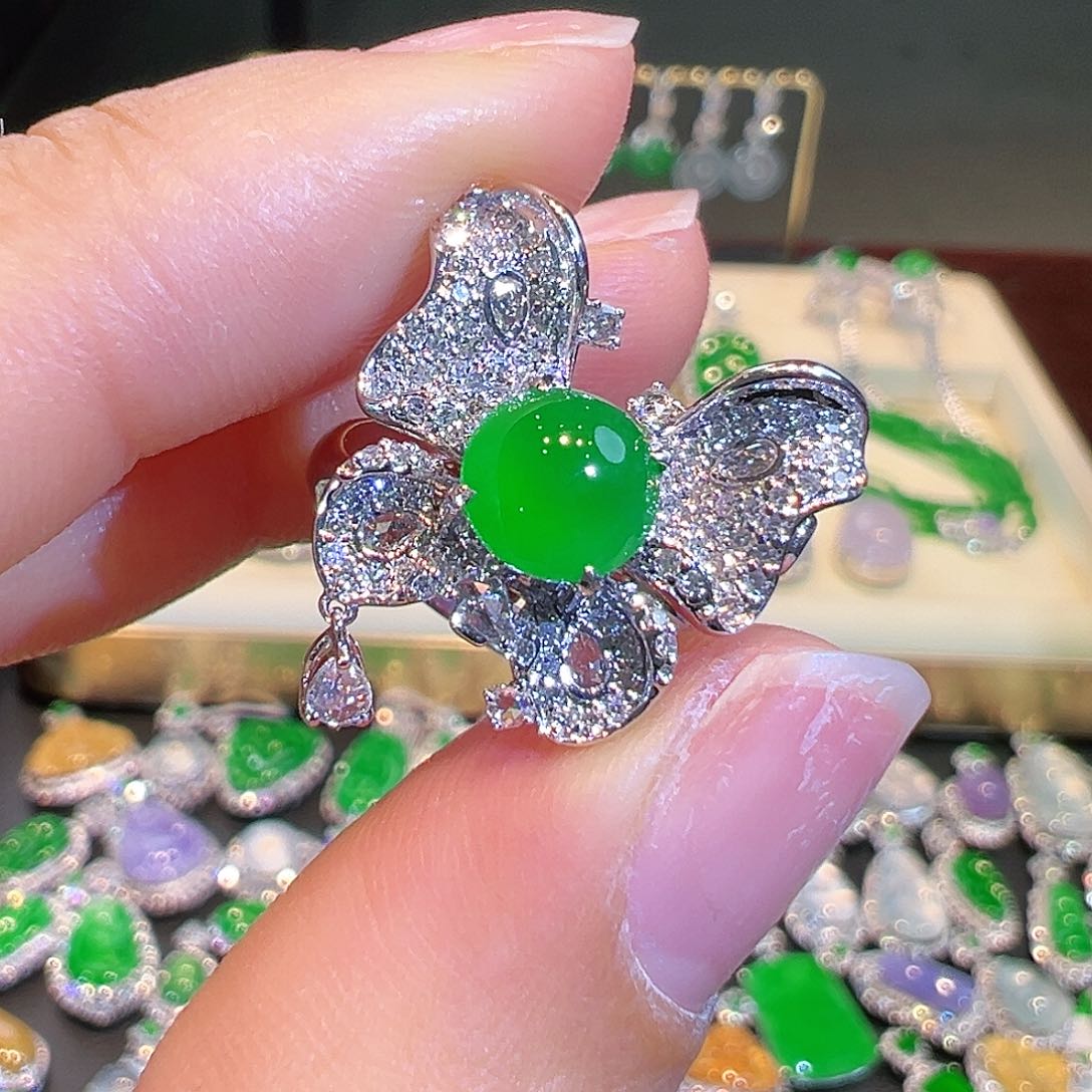 翡翠戒指18K金镶嵌三用款