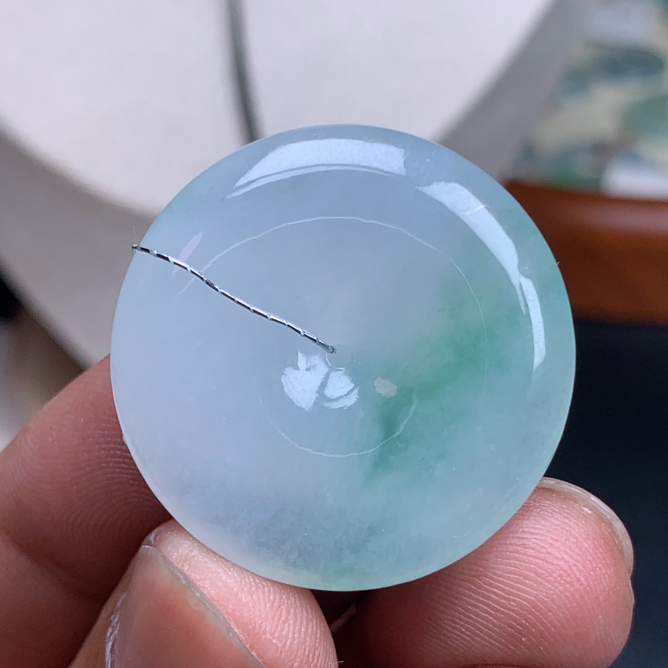 缅甸天然A货翡翠冰飘花山水画平安扣吊坠 精美百搭 30.7-5.7mm
