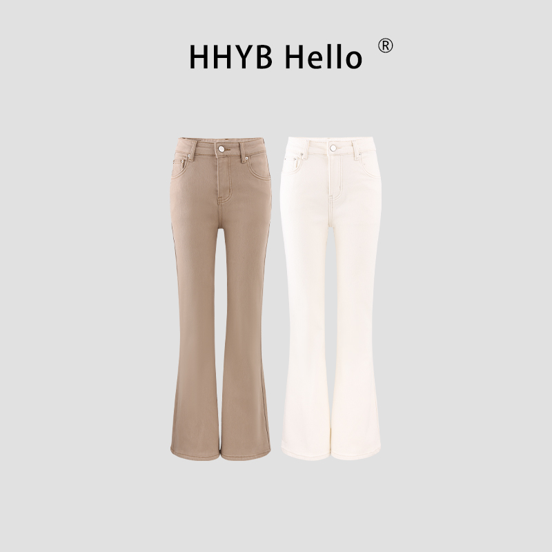 HHYB Hello高腰冬季加绒显瘦微喇裤新款百搭休闲牛仔裤女Q254369