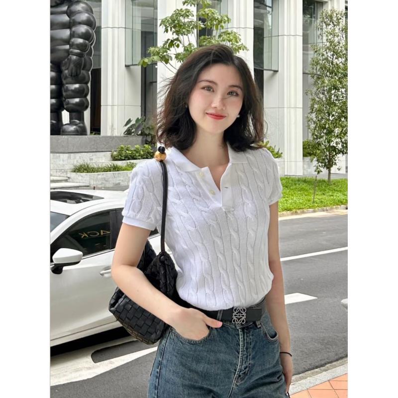 【日常价】经典 时尚 刺绣 麻花POLO领套头T恤女款-专属