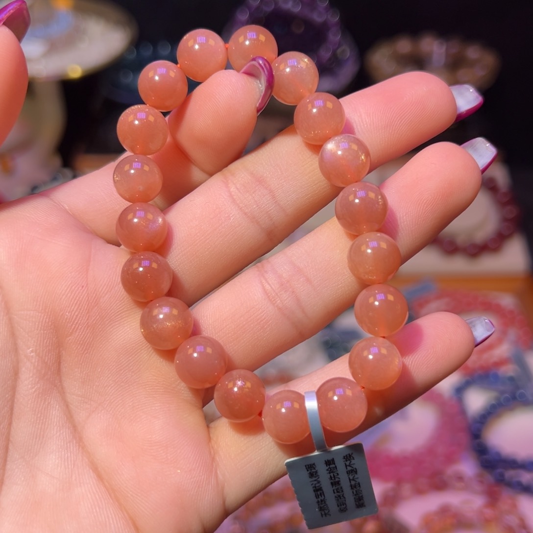 月光石手串未镶嵌收藏级金沙橙月光9.8mm