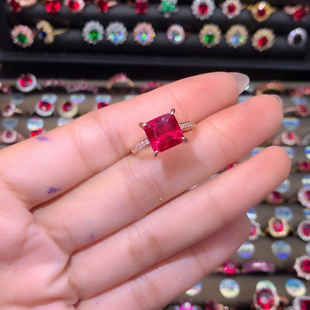 红宝石戒指银S925镶嵌9999