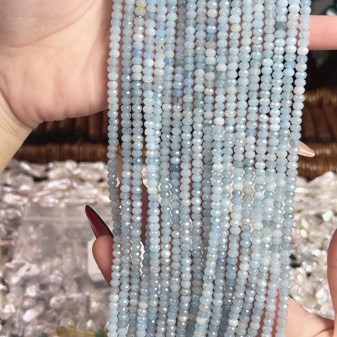 玛瑙/玉髓合金珠宝半成品a368 4.5m 钻切海蓝宝算盘珠俩条
