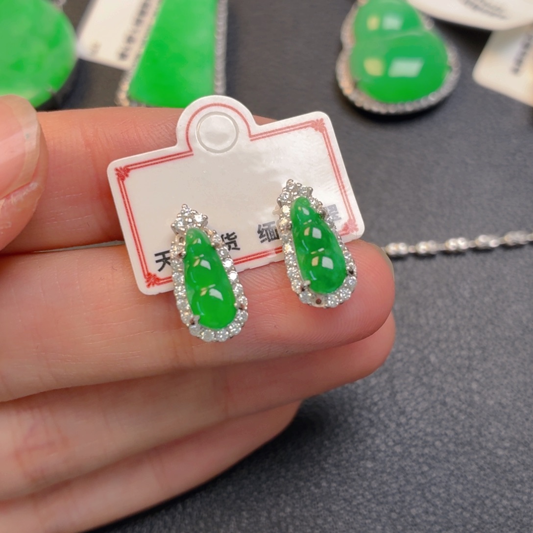 翡翠银S925镶嵌吊坠(不含链)耳钉
