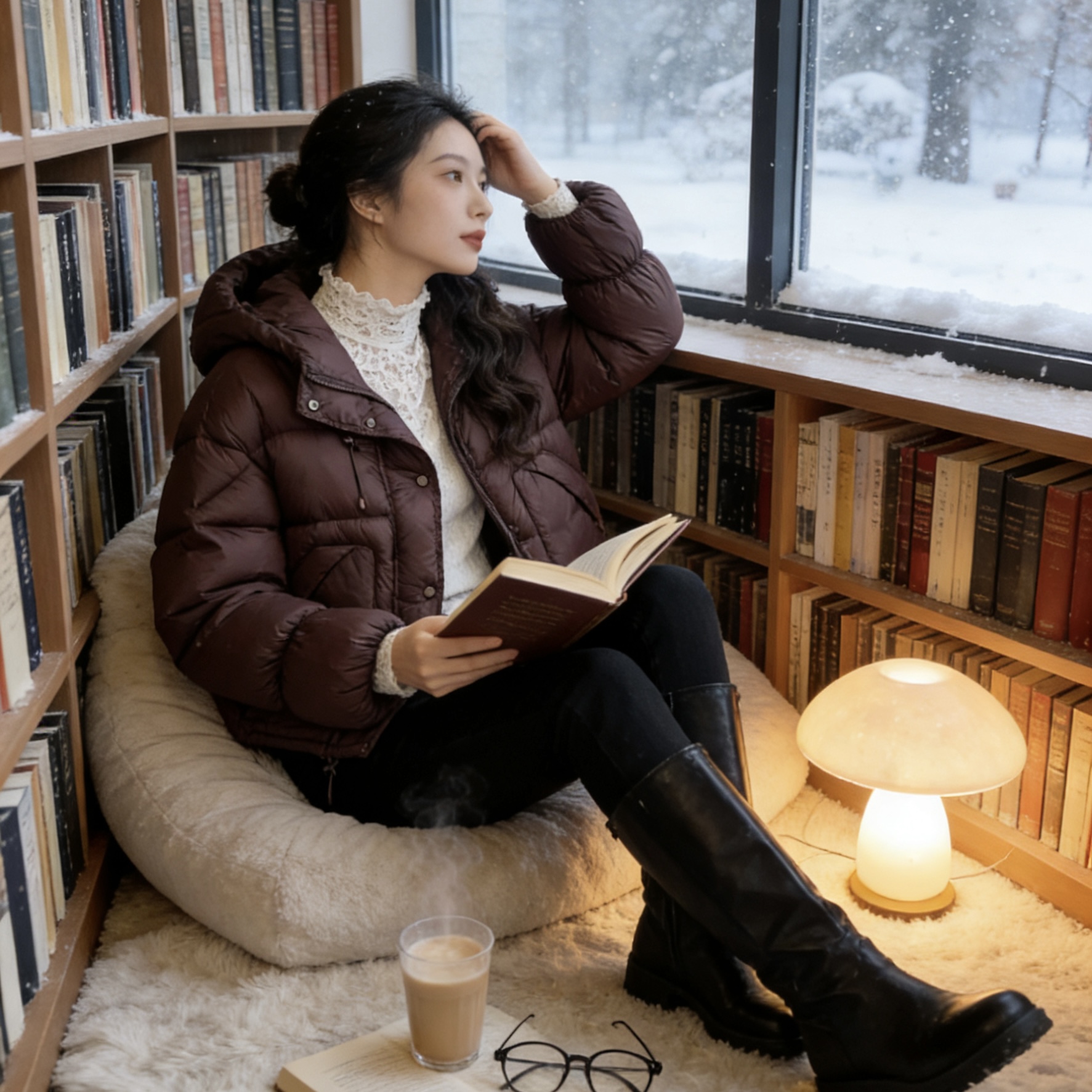 连帽长袖厚款女短款极简风宽松保暖秋冬冬装01826