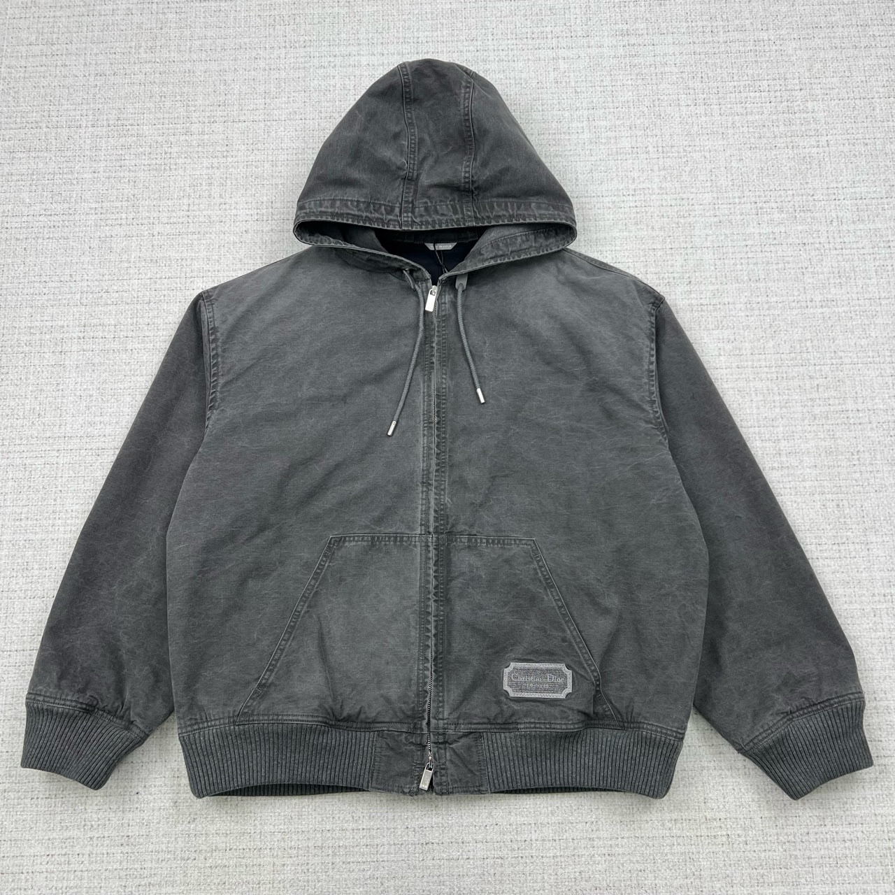 99新 DIOR/迪奥 刺绣标语Logo图案连帽牛仔夹克外套/尺码52/7510