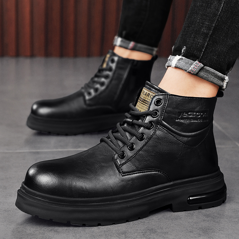 意尔康皮靴男鞋2025新款秋季男士马丁靴厚底增高黑色切尔西靴4690