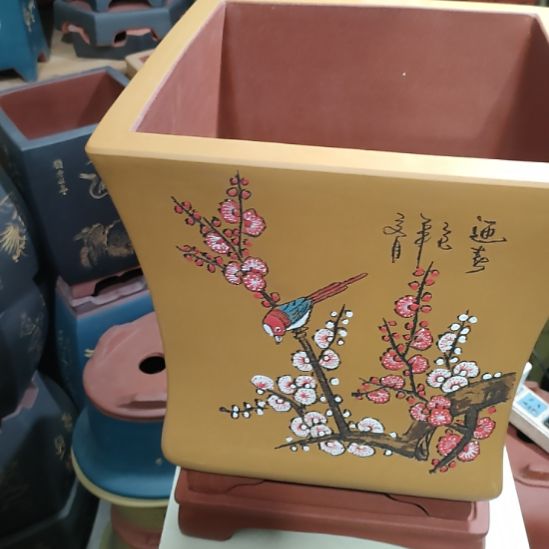 紫砂花盆束腰四方大号