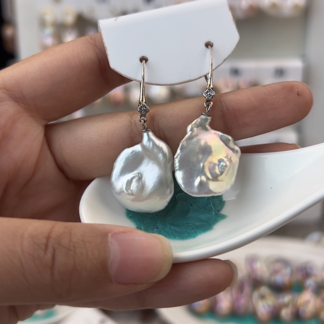 淡水珍珠耳饰银S925镶嵌