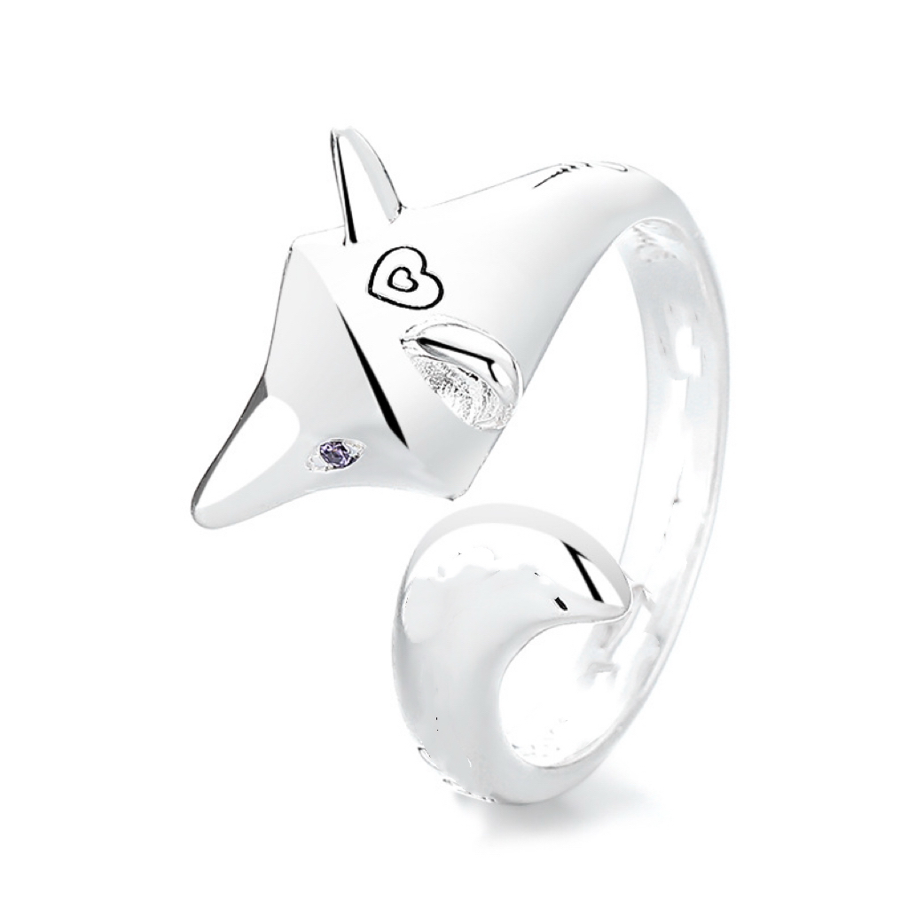 铜合金合成锆石戒指 铜合金狐狸 女设计时尚个性开口指环食指