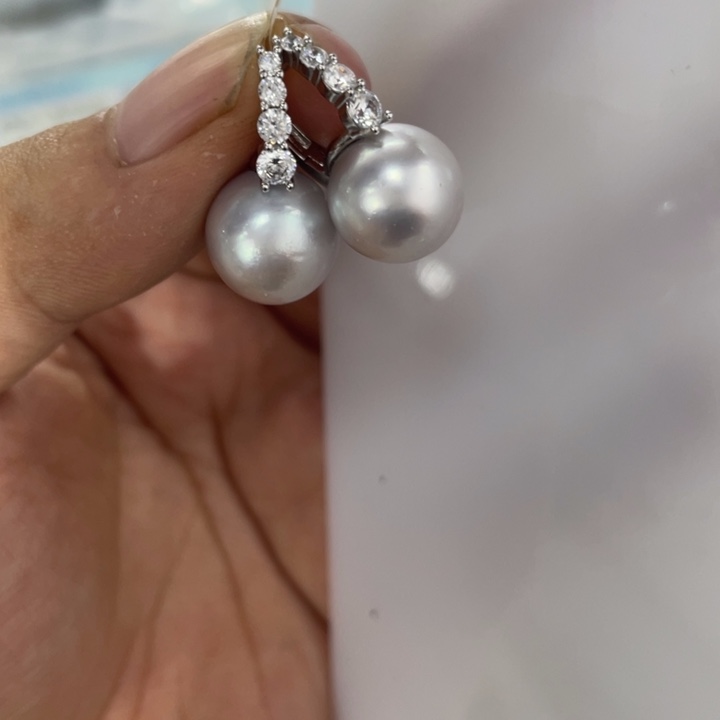 耳饰银S925镶嵌海水珍珠