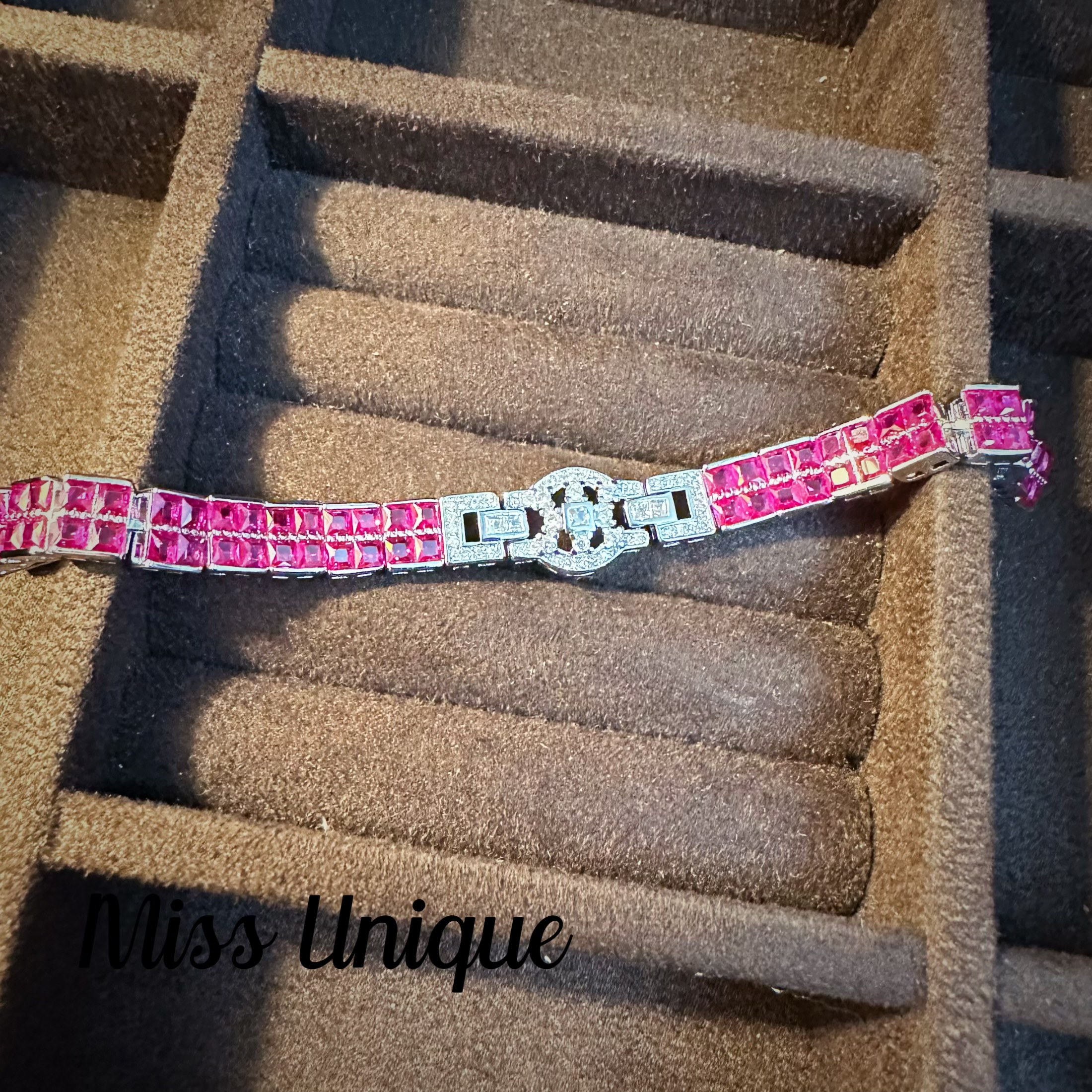  D5045玫红方糖双层拼接手链