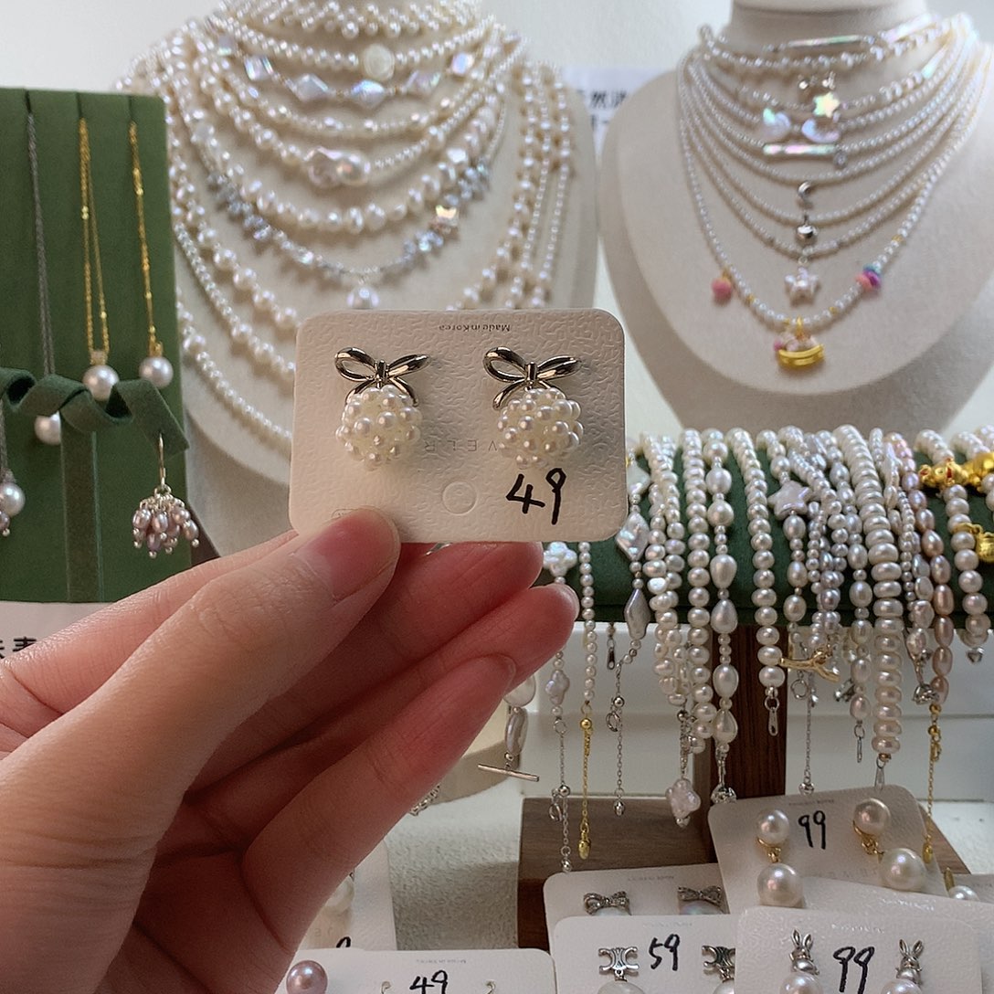安***菡耳饰淡水珍珠银S925镶嵌