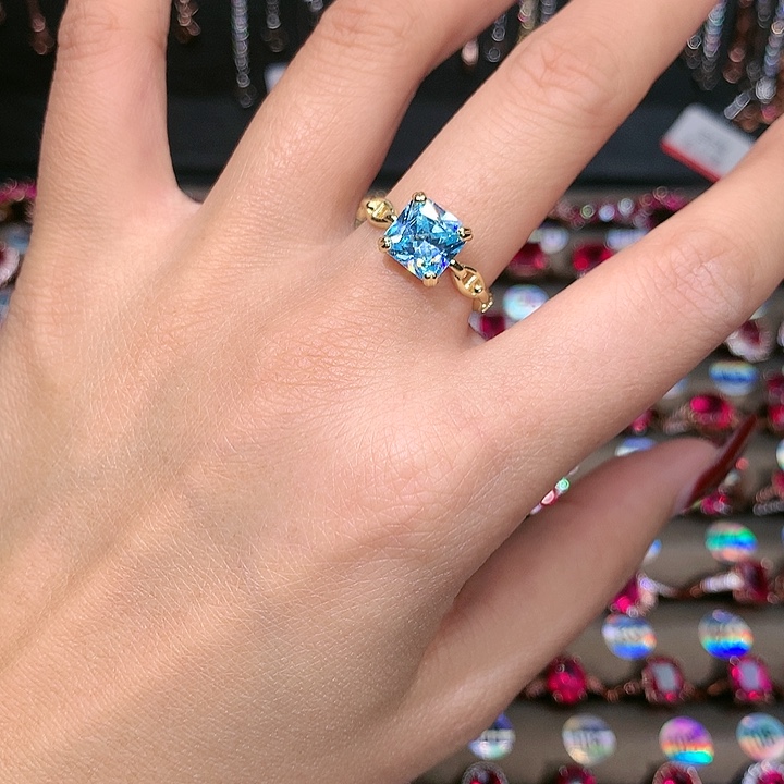 海蓝宝石戒圈银S925镶嵌8