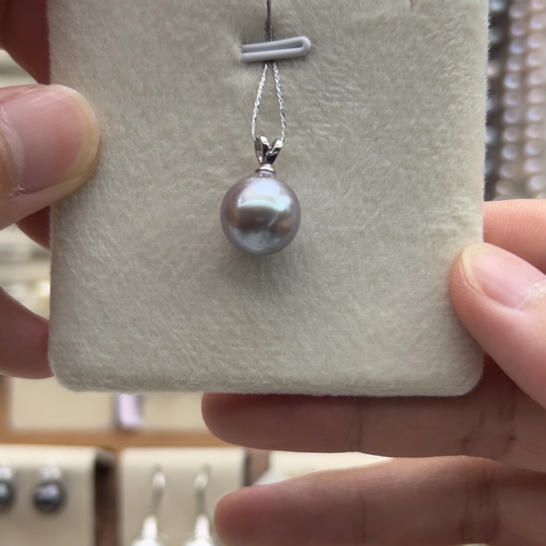 银S925镶嵌吊坠(不含链)海水珍珠12mm大溪地薰衣草款