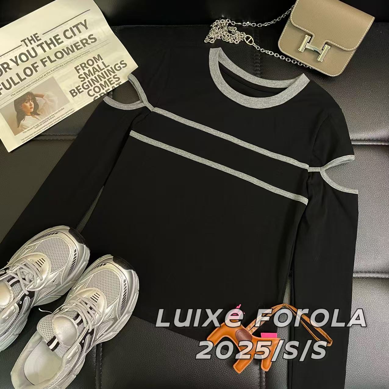 FOROLA 2025新款长袖 简约线条女修身显瘦时尚休闲百搭CC25529