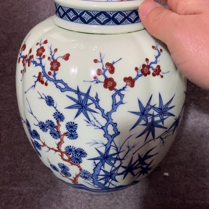 摆件陶绿稀土松竹梅罐子