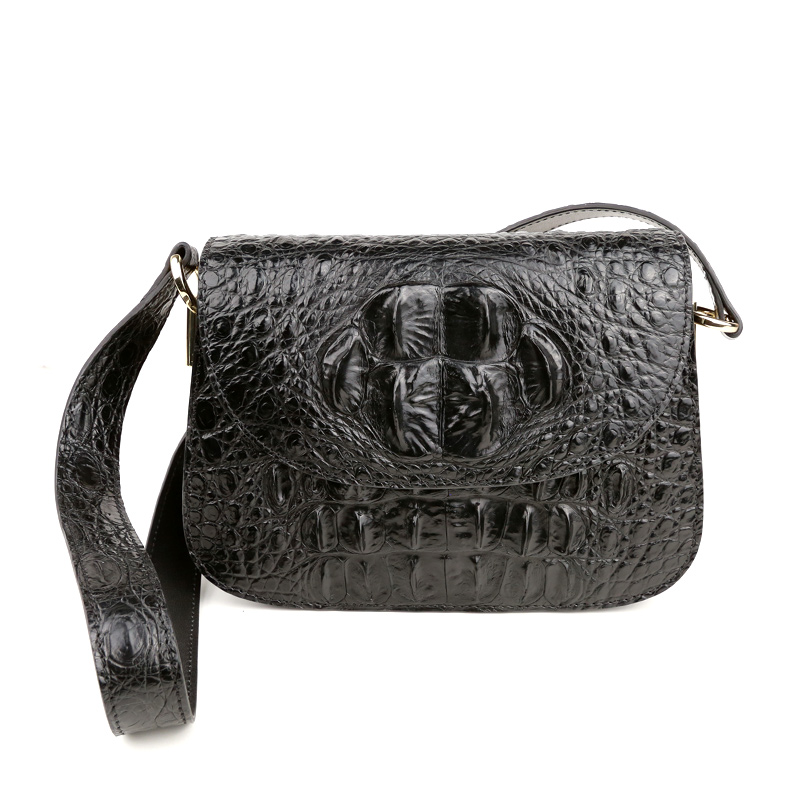 鳄鱼暹罗鳄骨皮单肩包女包 黑色 DJNB-016