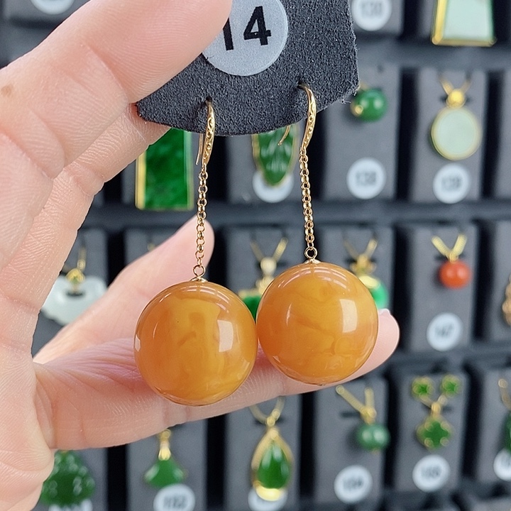 蜜蜡耳饰18K金镶嵌B****l耳饰