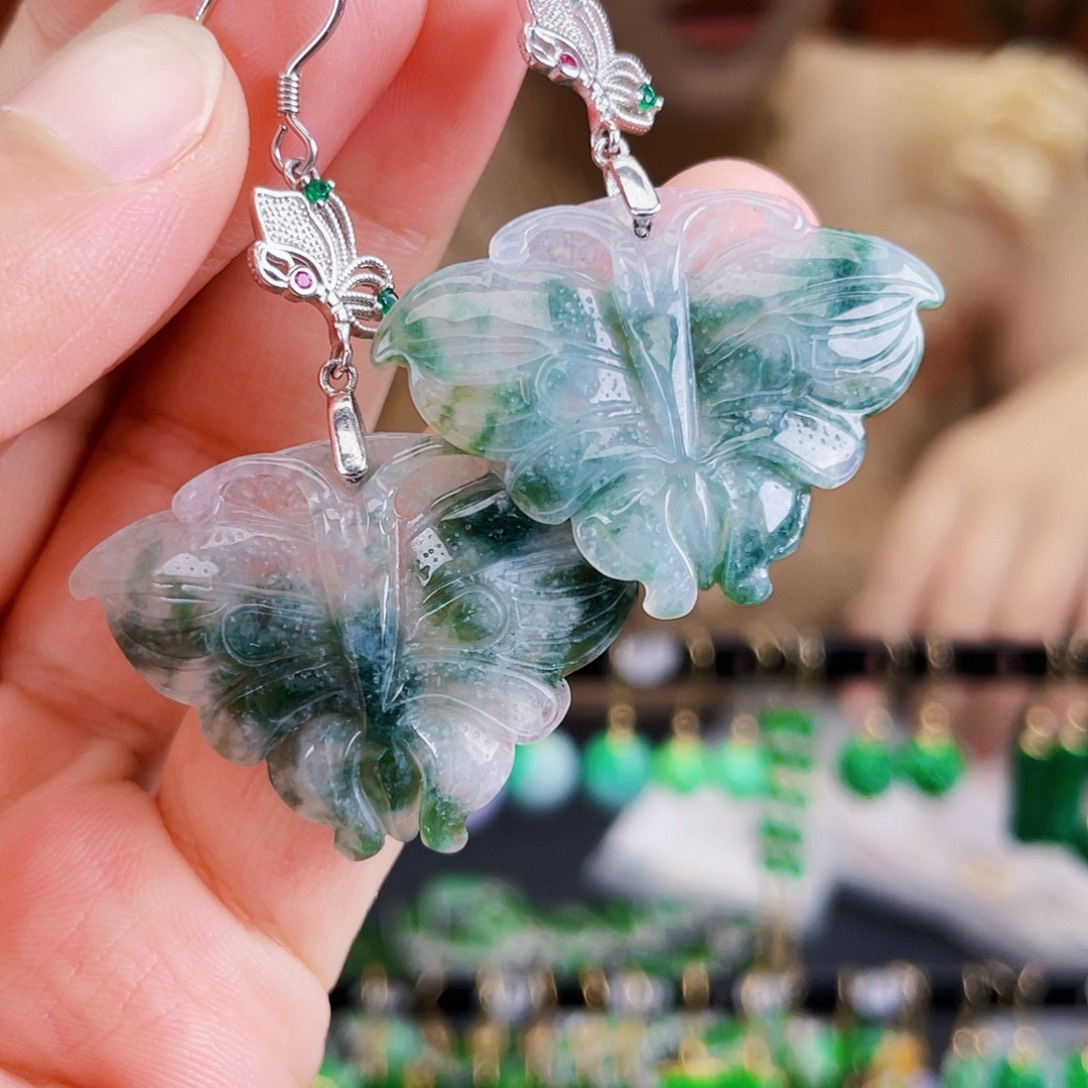 银S925镶嵌翡翠耳饰