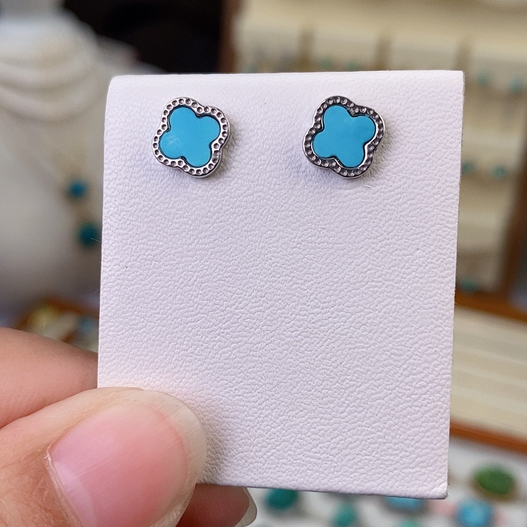 绿松石耳饰银S925镶嵌