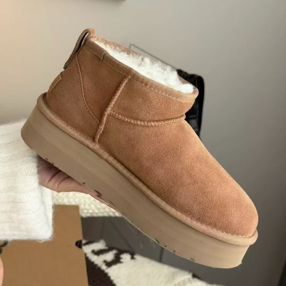 Y2025新款雪地靴厚底3cm周冬雨同款款真皮时尚百搭冬保暖