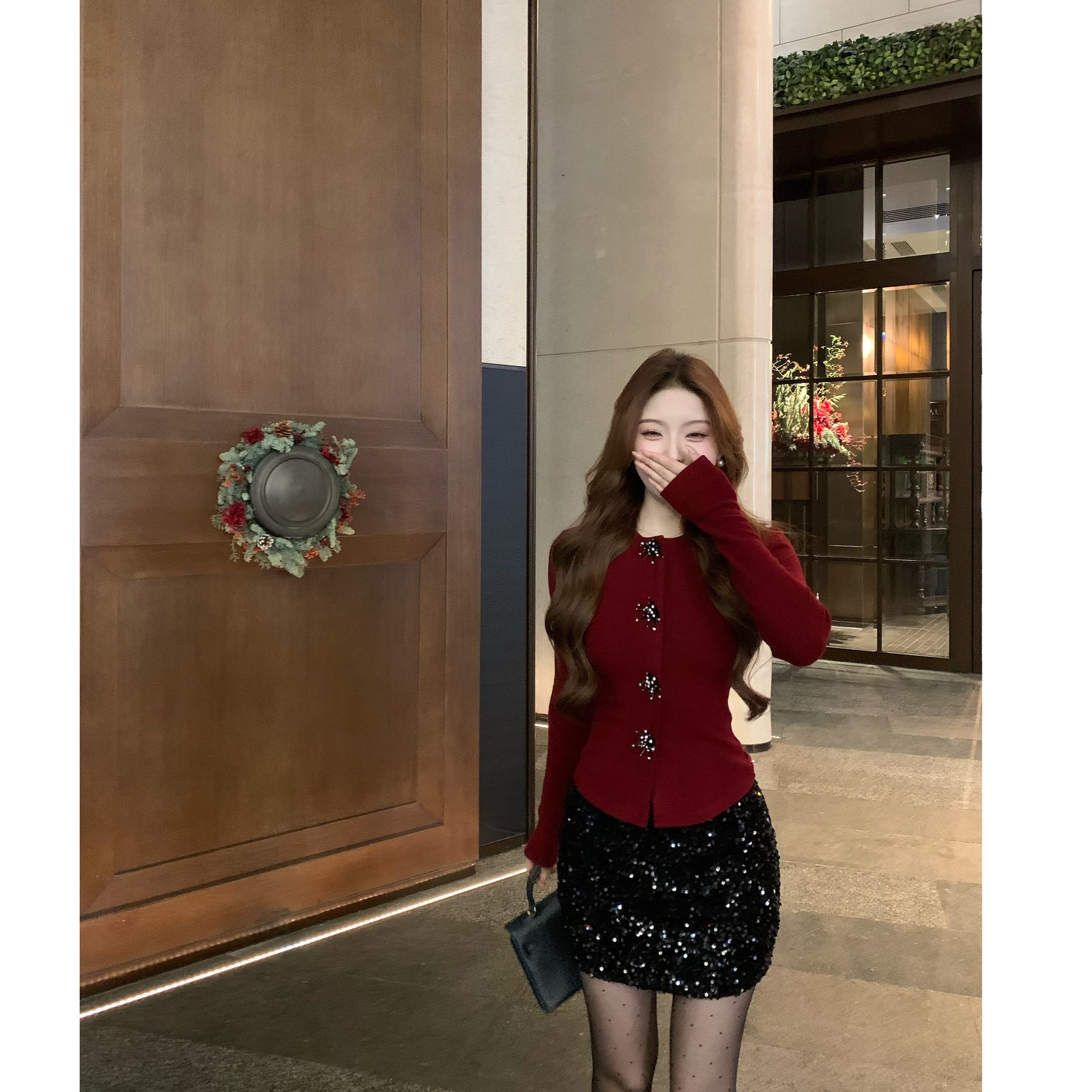 SZA【大年初四】冬季新款新年春节穿搭长袖圆领小香风针织衫A-2524