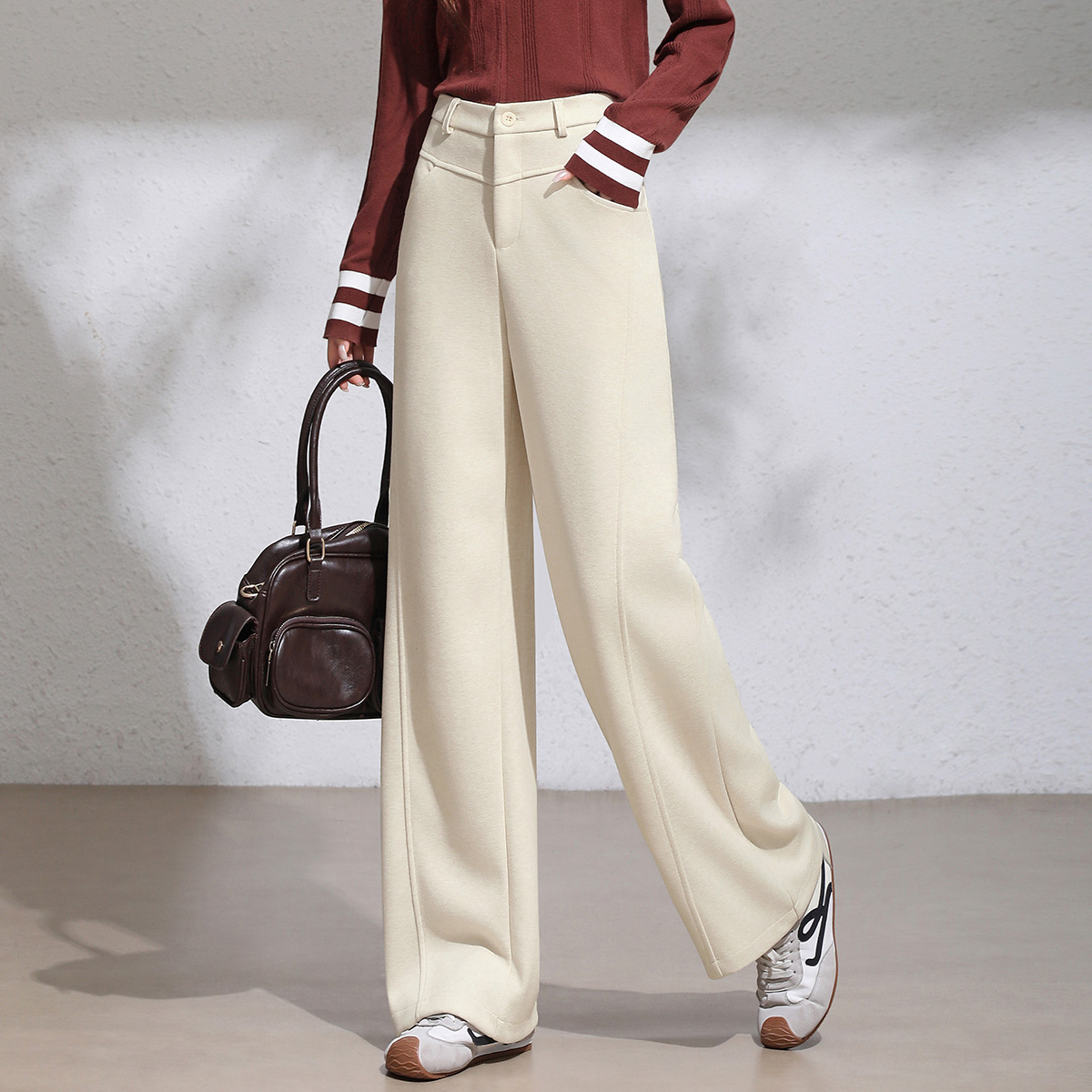 高腰阔腿裤秋冬女2025新款通勤毛呢显瘦直筒宽松裤百搭外穿长裤子