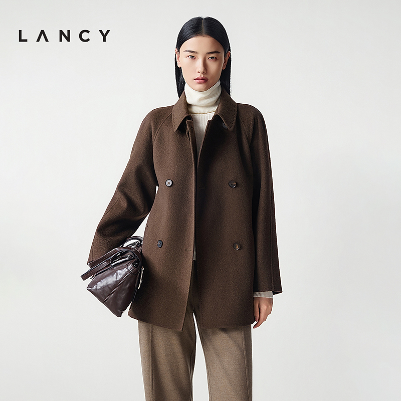 【纯羊毛】LANCY/朗姿2025冬季新款老钱风双面呢短大衣毛呢外套女