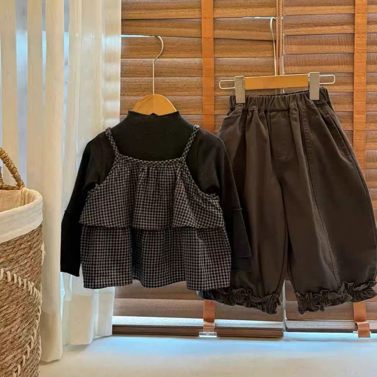 女童甜美格子套装2025儿童秋季新款韩版洋气韩系宝宝打底三件套