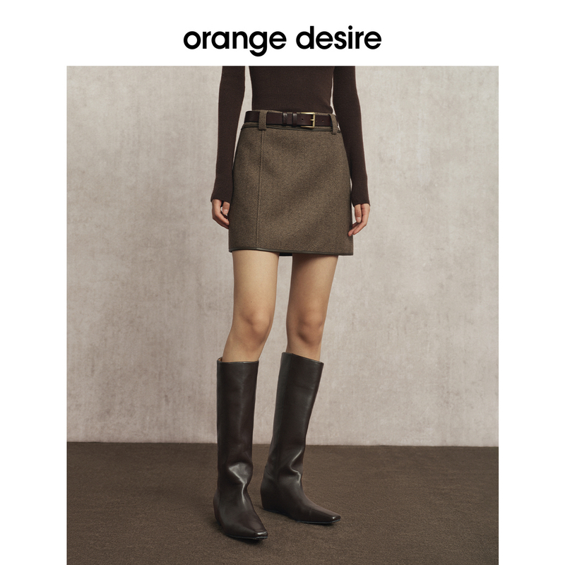 【榛巧可可】orange desire人字纹PU皮撞色边短款半身裙OD2EWWB2012