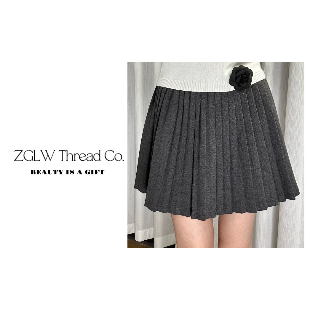 ( ZGLW ) 喵系灰色高腰百褶半身裙