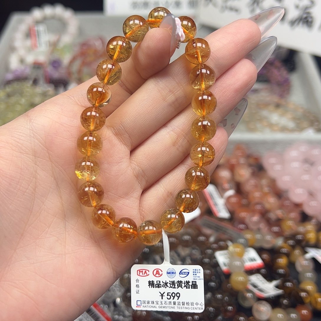 八***饱水晶手链未镶嵌卡9精品冰透黄塔晶69