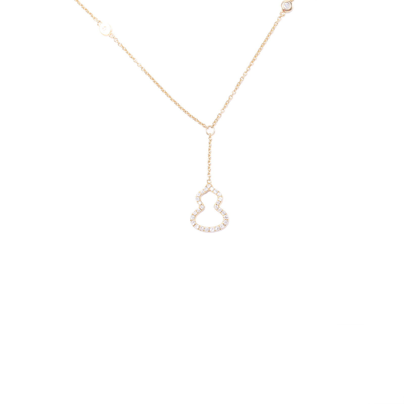 99新 Qeelin 小花6欢 Wulu 钻石镂空葫芦项链 18K黄金/钻石 项链