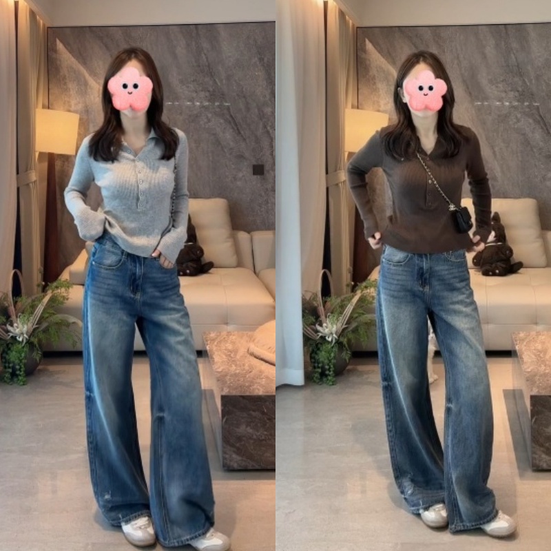 高级感复古水洗设计感宽松牛仔裤LK2505936