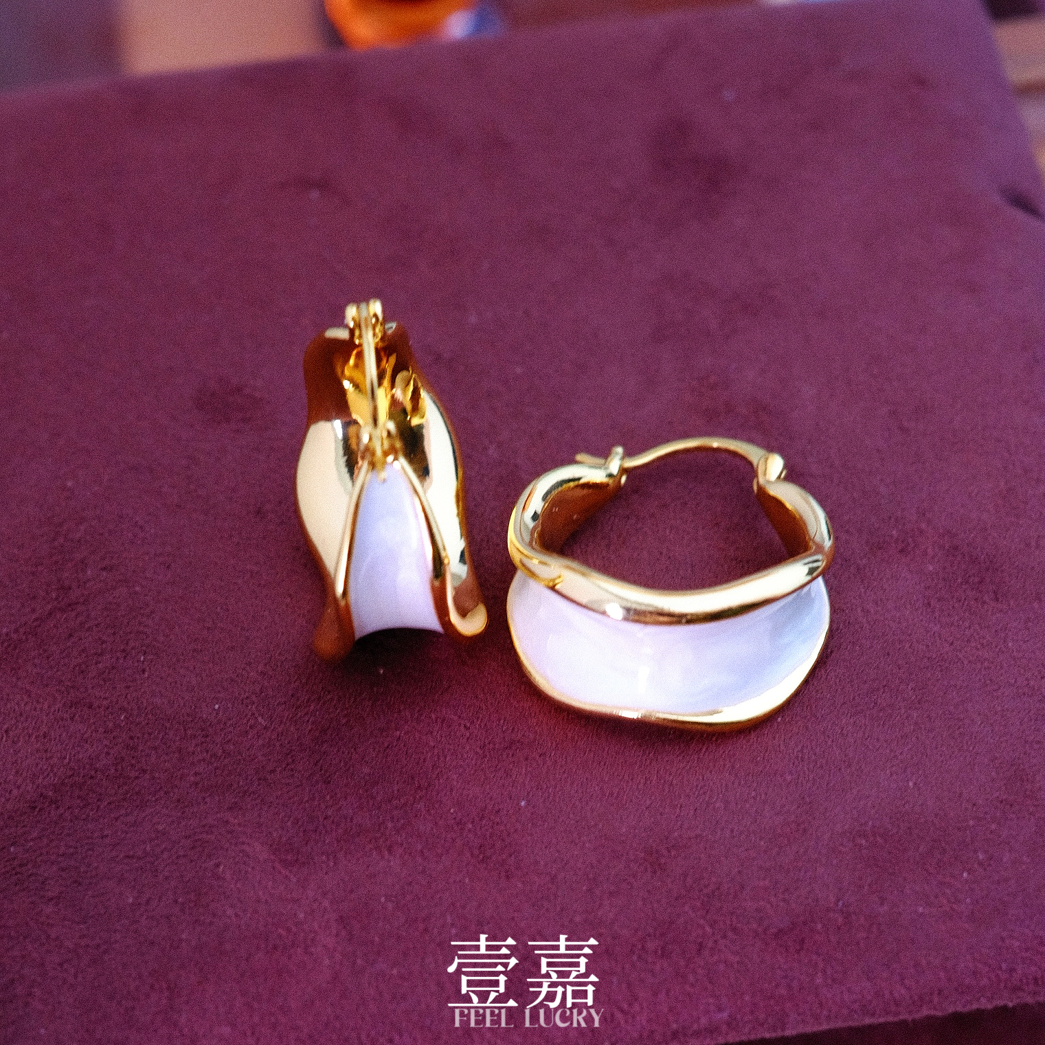 黄铜珐琅耳饰 壹嘉黄铜耳饰 法式轻奢时尚经典珐琅法式耳圈YJ252