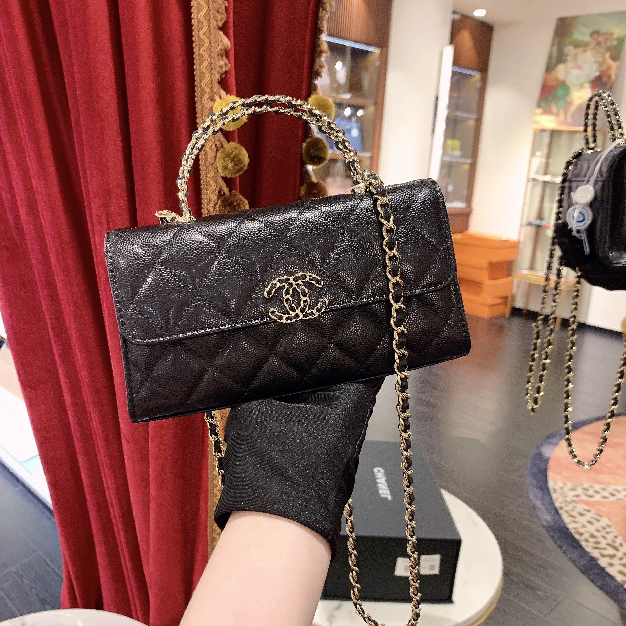 95新 Chanel/香奈儿 GGS25skelly大号黑金牛皮芯片款25年28371678