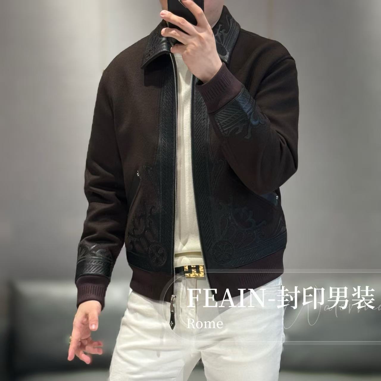 高端定制羊毛立体裁剪雕花刺绣工艺夹克K796