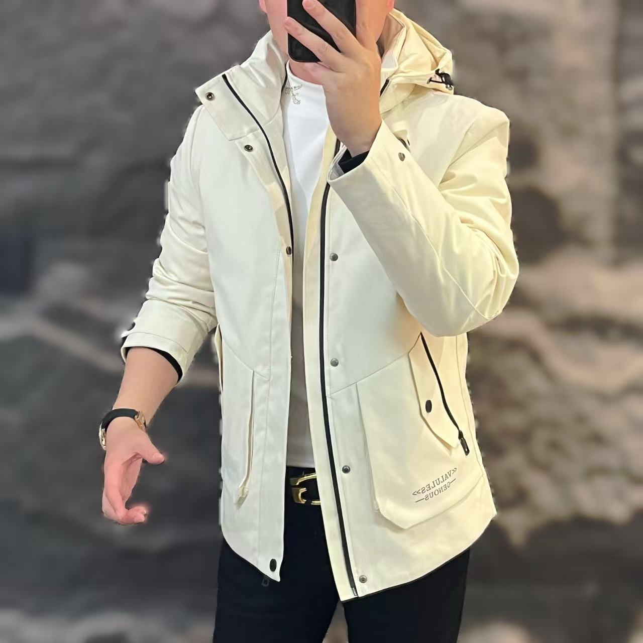 新款高端男士秋冬潮流百搭时尚个性修身连帽休闲羽绒服