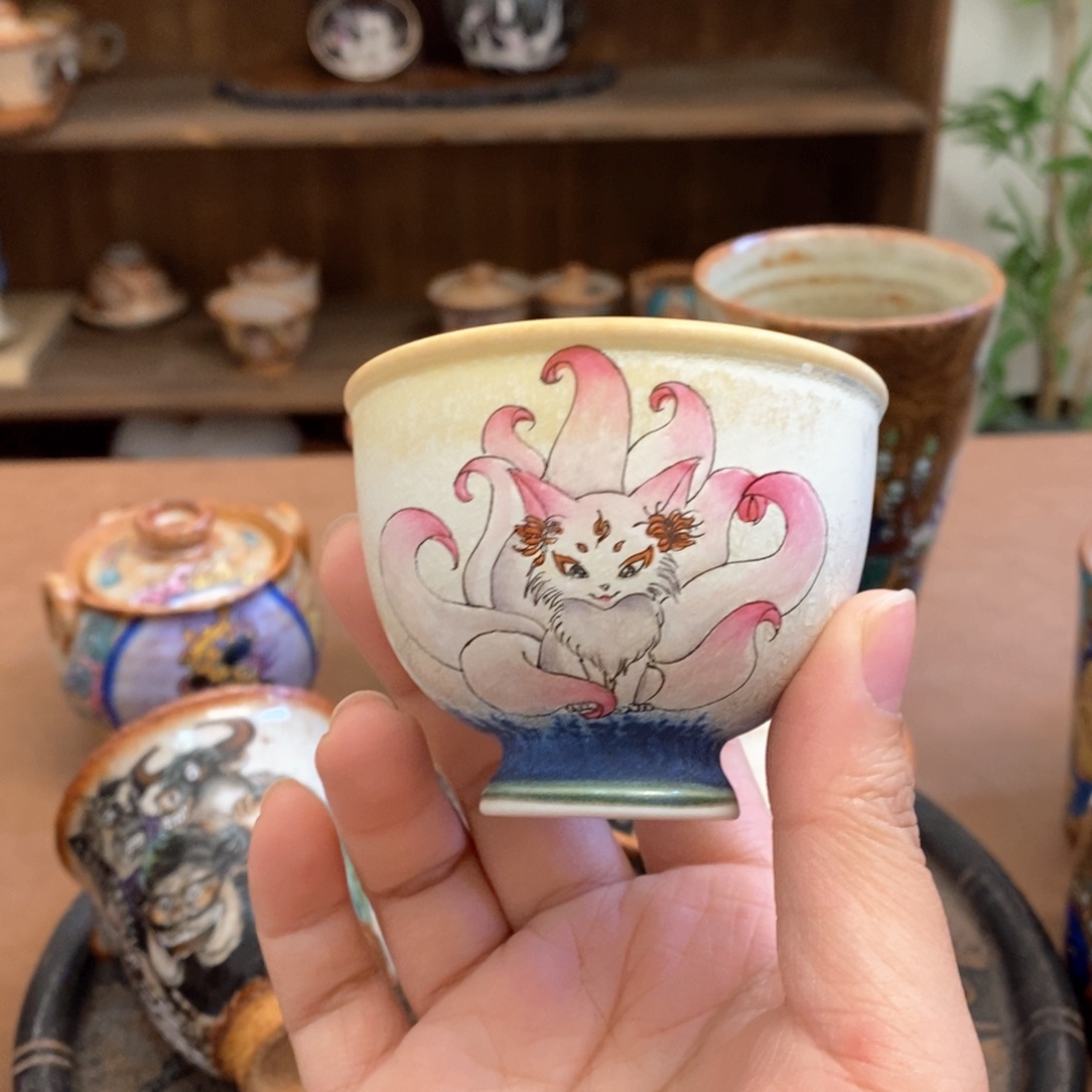 手工手绘九尾茶杯