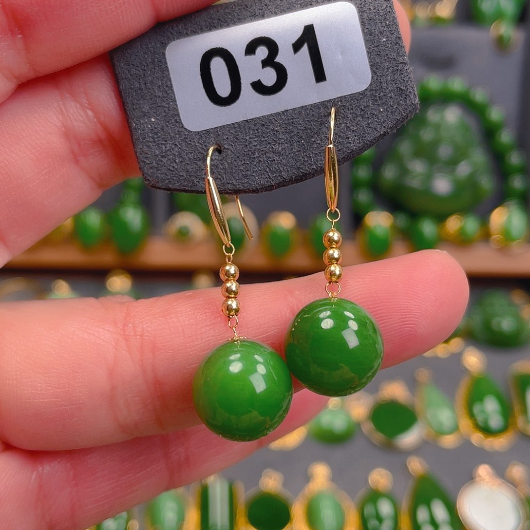 和田玉耳饰18K金镶嵌031